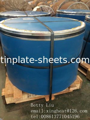 Coil d'étain pour boîtes de conserve alimentaire et plus 0,15-0,49 mm Épaisseur 600-986 mm Largeur 4-8 MT par bobine JIS G3303 EN10202 Conforme à ASTM624