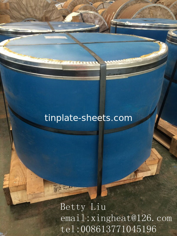 Coil d'étain pour boîtes de conserve alimentaire et plus 0,15-0,49 mm Épaisseur 600-986 mm Largeur 4-8 MT par bobine JIS G3303 EN10202 Conforme à ASTM624