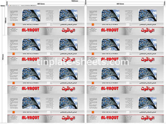 Plaques d'étain pour les boîtes de conserve de produits chimiques et alimentaires 600 mm-1160 mm Longueur de coupe 2.2/2.2 2.8/2.8 5.6/5.6 2.0/2.0 2.8/5.6 Enduit d'étain
